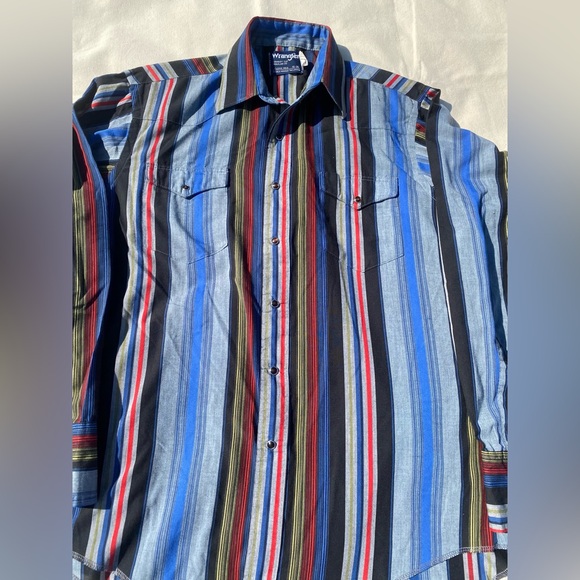 Wrangler Vibrant Striped Button Down Shirt Black Snap Button Vintage Western - Picture 3 of 7